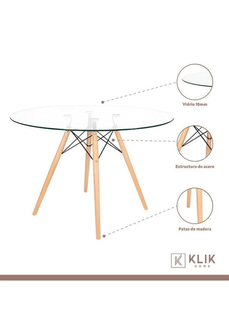 Comedor Mesa Eames de vidrio 100cm + 4 Sillas de terraza exterior - Negras-3