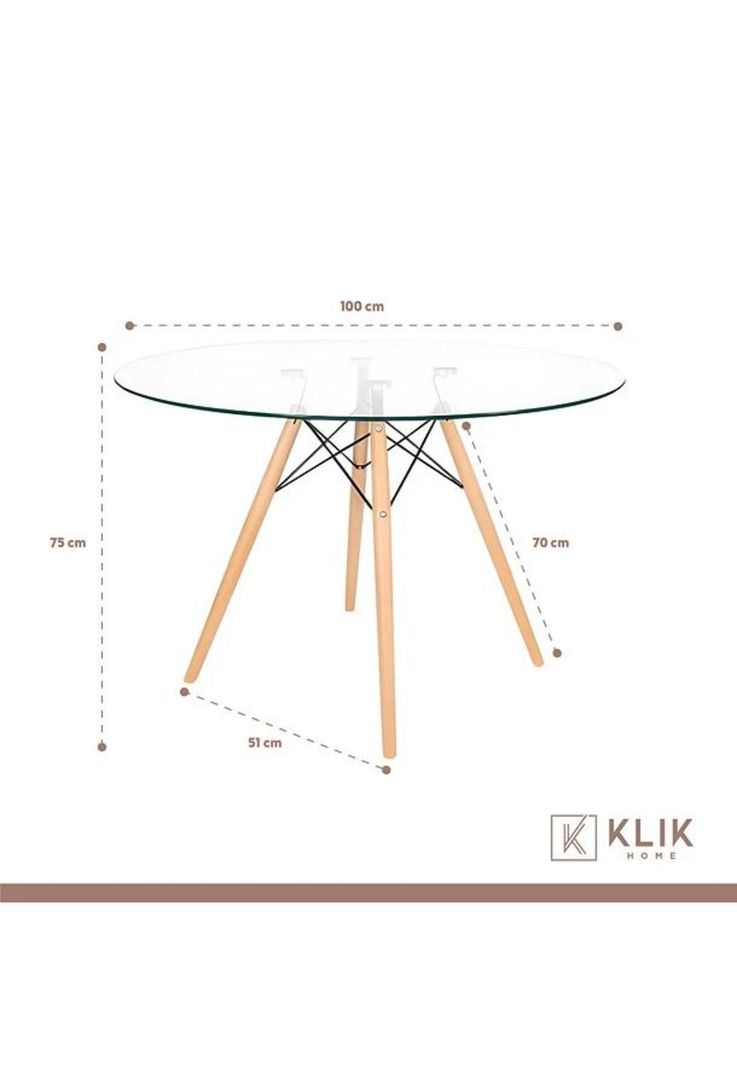 Comedor Mesa Eames de vidrio 100cm + 4 Sillas de terraza exterior - Negras-5