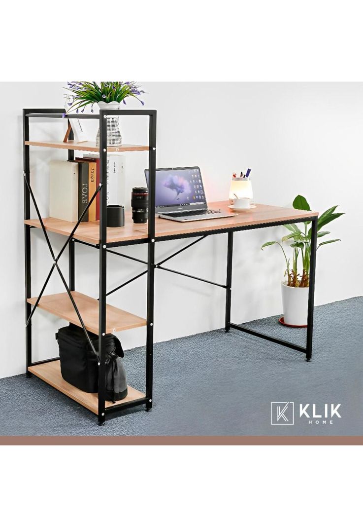Escritorio Industrial Home Office con Repisas Oslo - Madera Clara-1