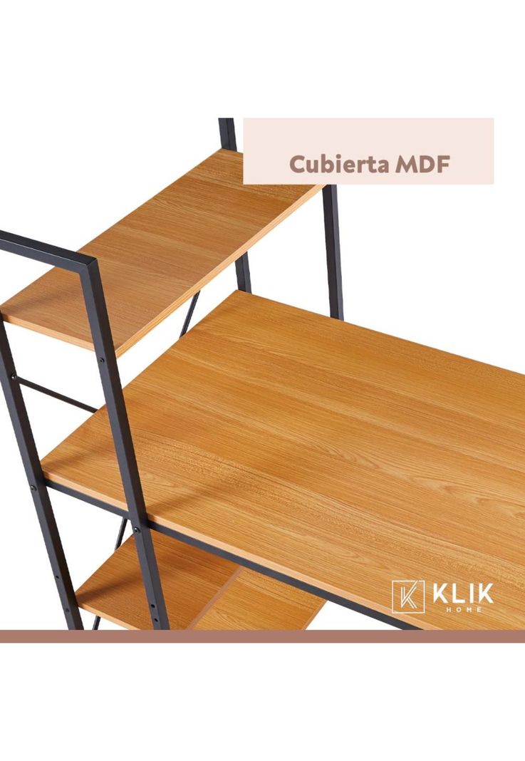 Escritorio Industrial Home Office con Repisas Oslo - Madera Clara-5