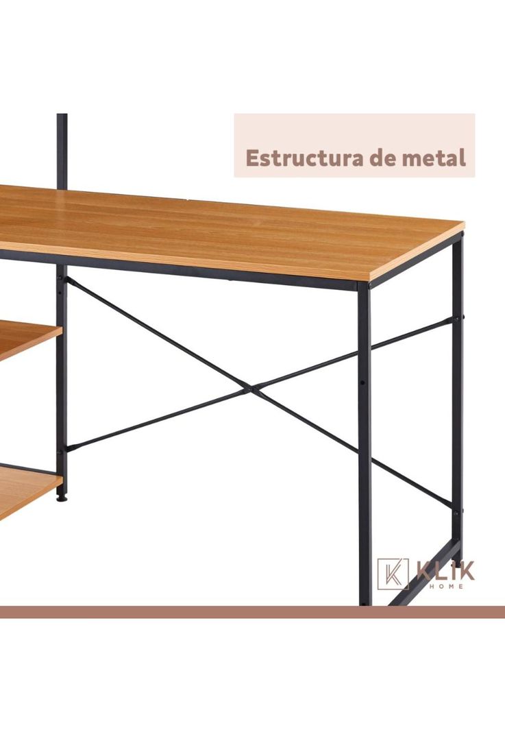 Escritorio Industrial Home Office con Repisas Oslo - Madera Clara-6