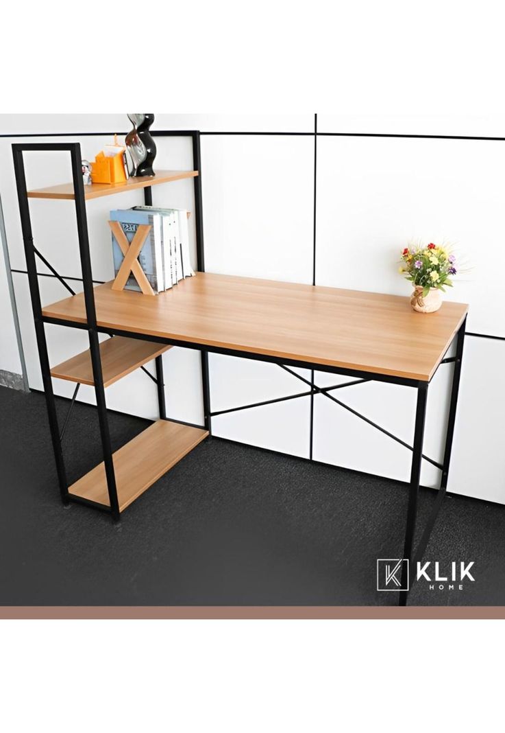 Escritorio Industrial Home Office con Repisas Oslo - Madera Clara-7