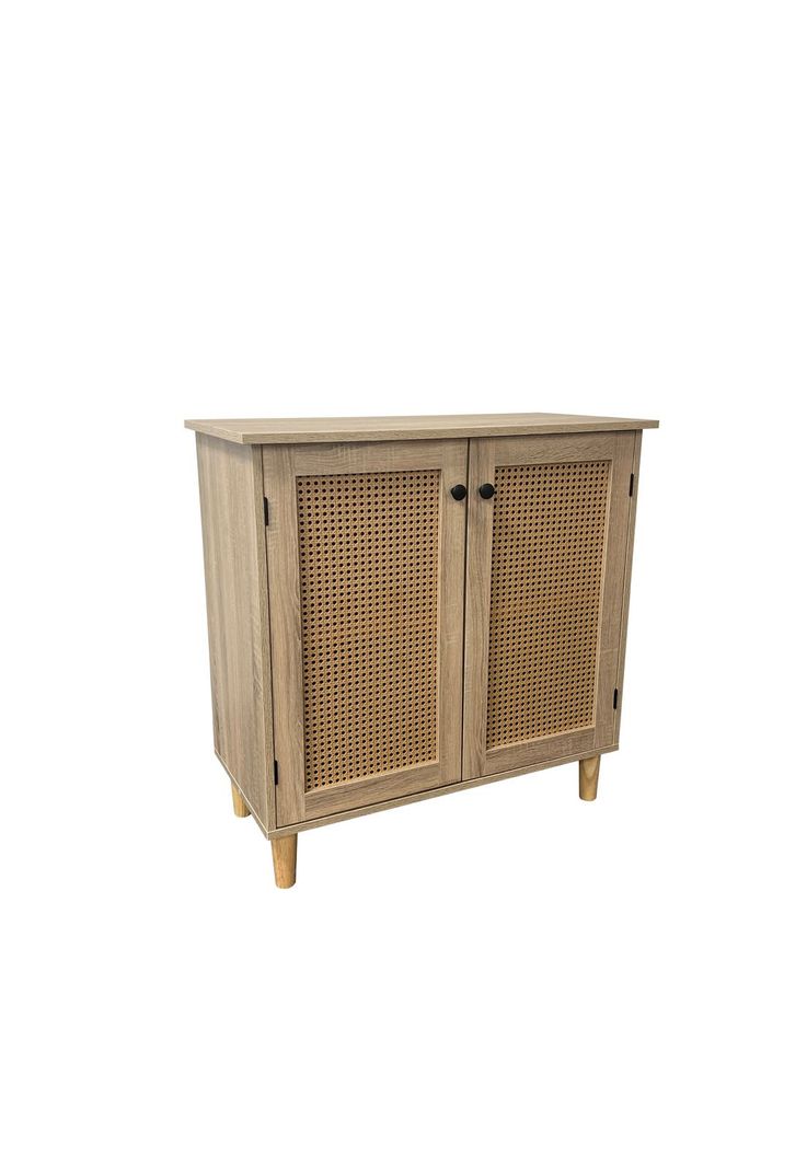Cómoda 2 Puertas con Rattan MDF - Madera Clara-0