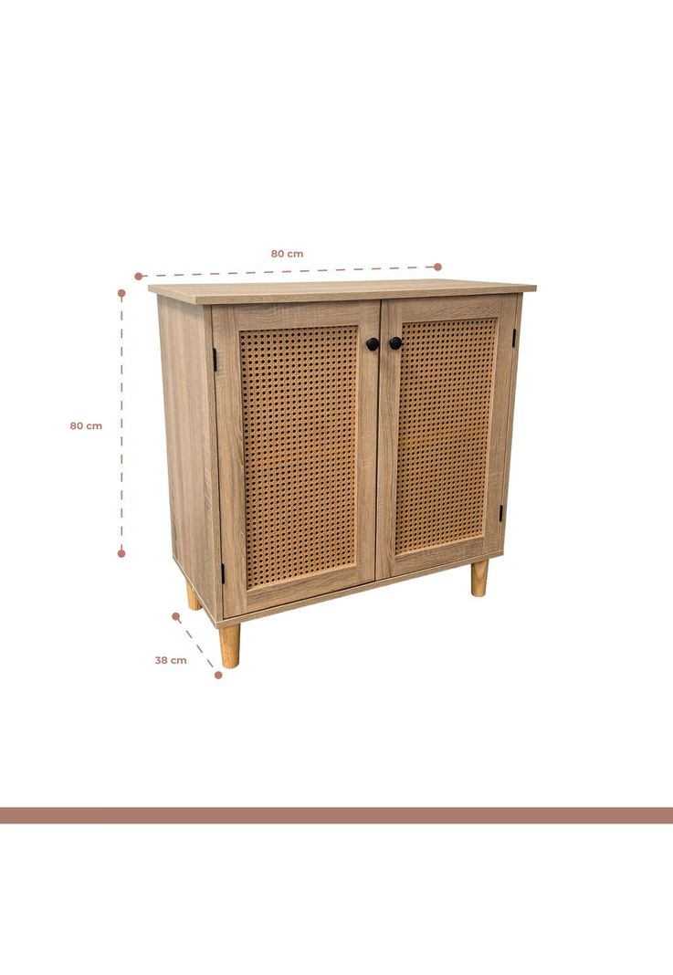 Cómoda 2 Puertas con Rattan MDF - Madera Clara-3