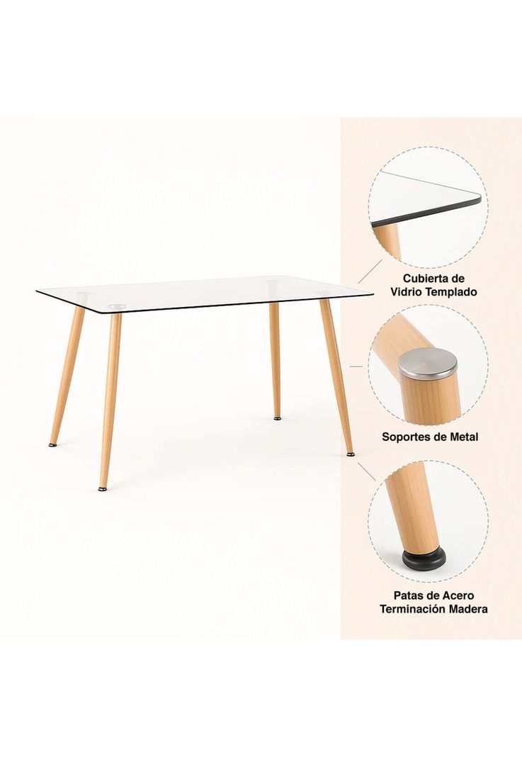 Mesa de Comedor Vidrio Rectangular 120x80-4