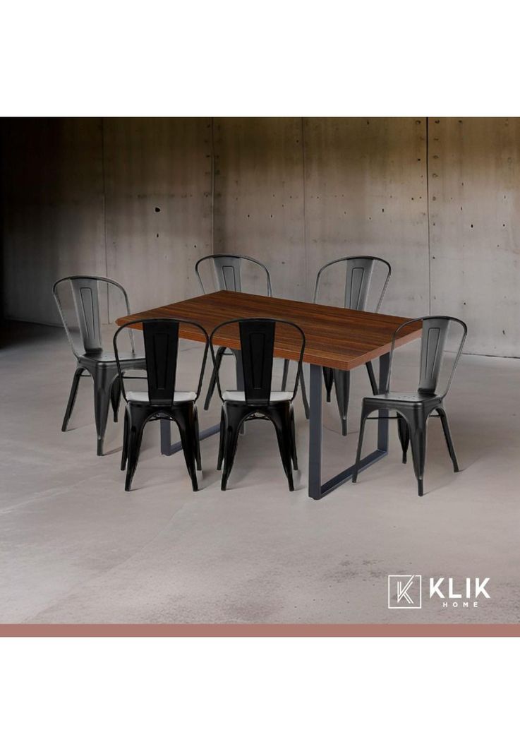 Comedor Industrial 140x90 Madera Oscura Walnut + 6 Sillas Tolix Negras-7