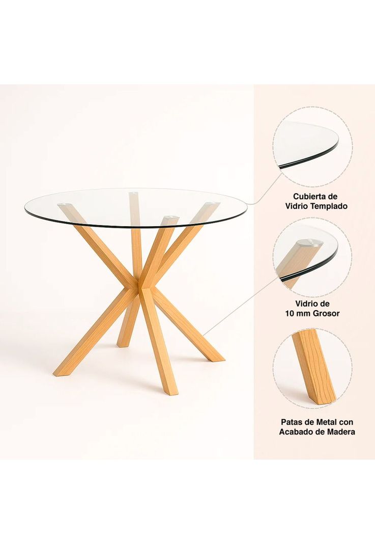 Mesa de comedor redonda de vidrio Cross 120cm-4
