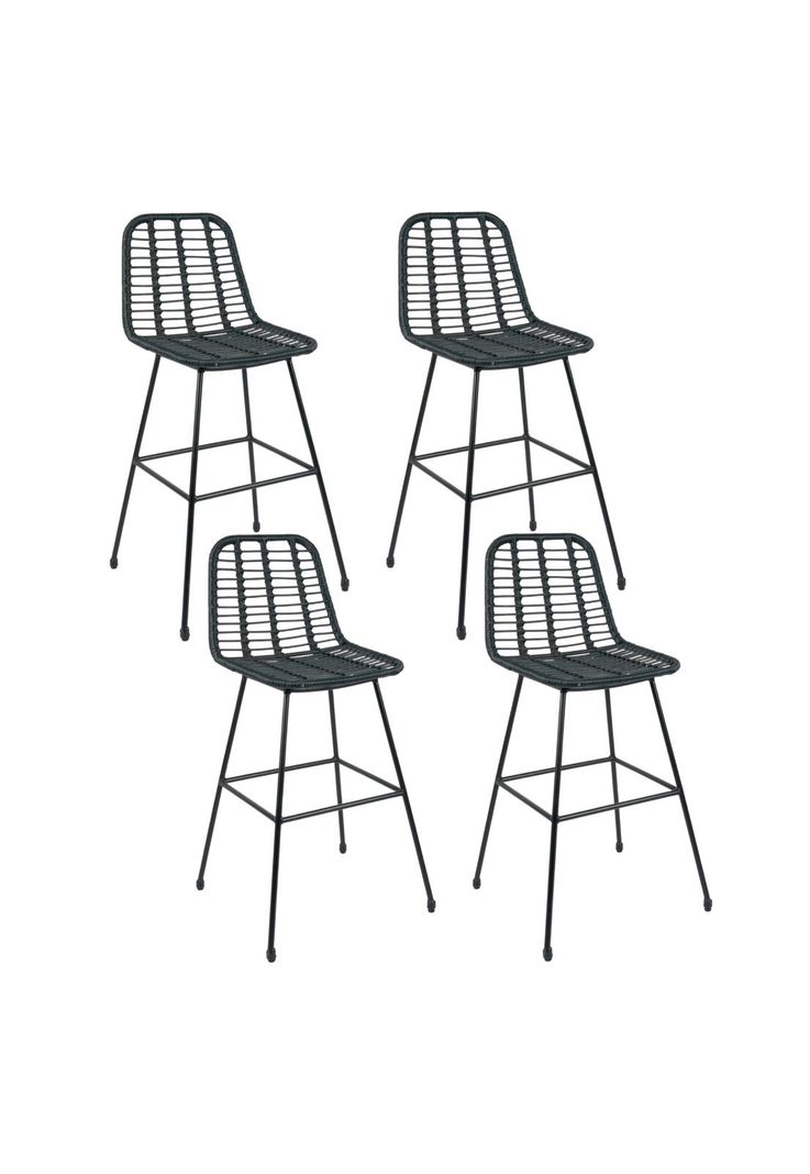 Pack de 4 Taburetes Alto de Terraza Rattan Grecia Color Negro-0