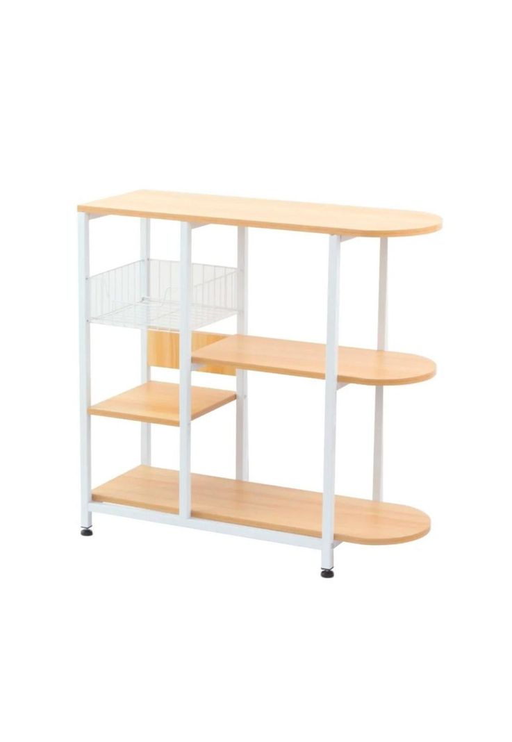 Mesa lateral para cocina de organización 3 niveles madera clara - Blanca-0