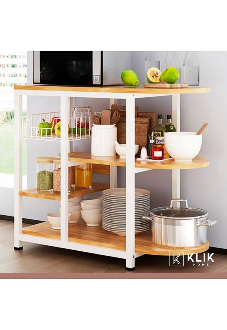Mesa lateral para cocina de organización 3 niveles madera clara - Blanca-1
