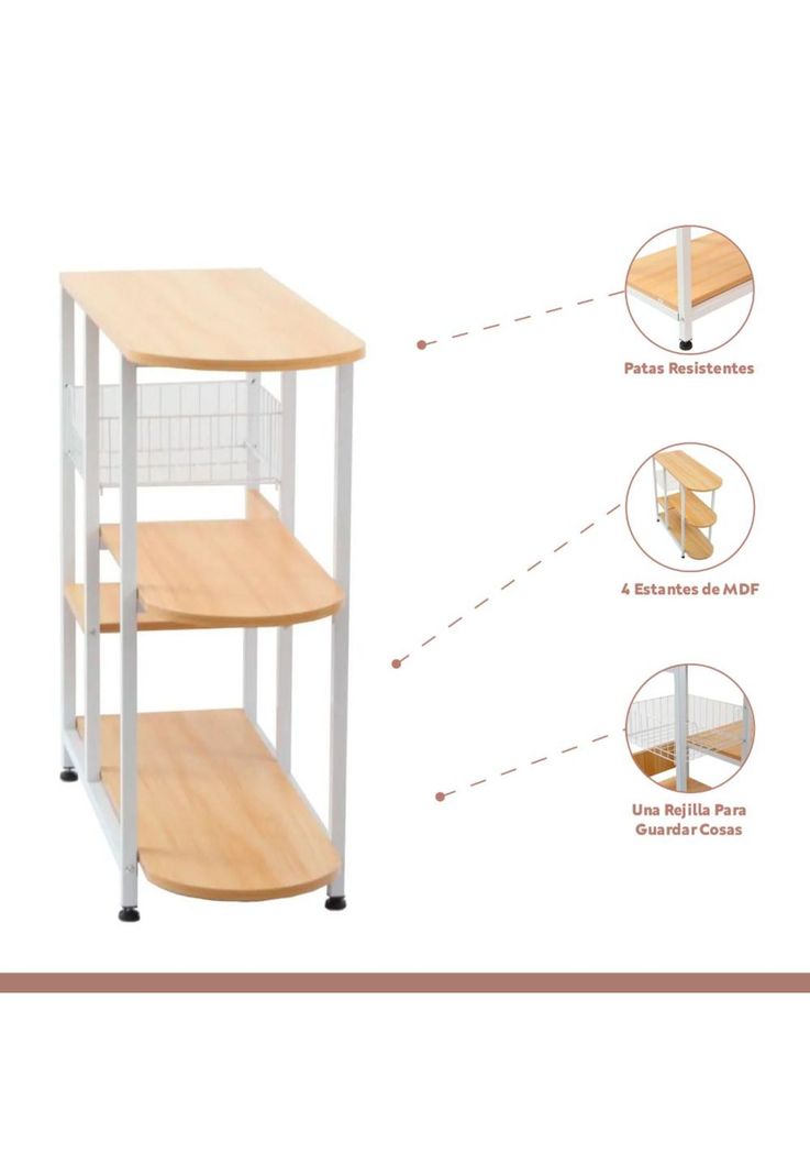 Mesa lateral para cocina de organización 3 niveles madera clara - Blanca-2