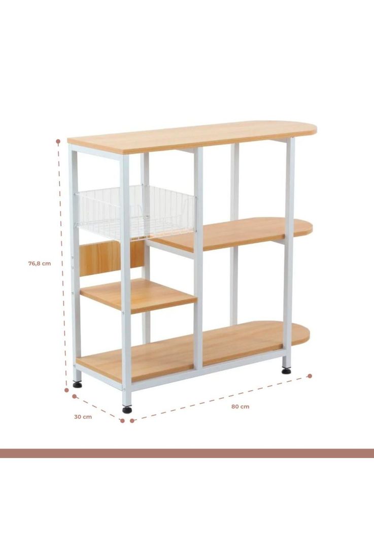Mesa lateral para cocina de organización 3 niveles madera clara - Blanca-3