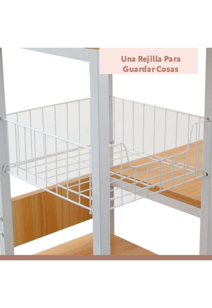 Mesa lateral para cocina de organización 3 niveles madera clara - Blanca-4