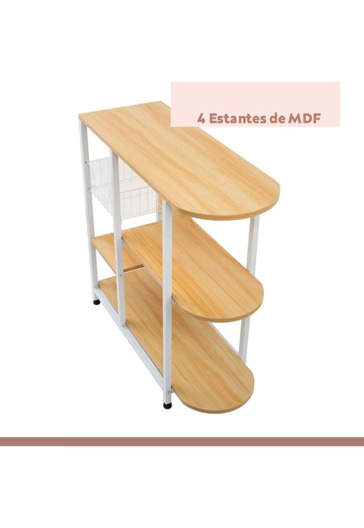 Mesa lateral para cocina de organización 3 niveles madera clara - Blanca-5