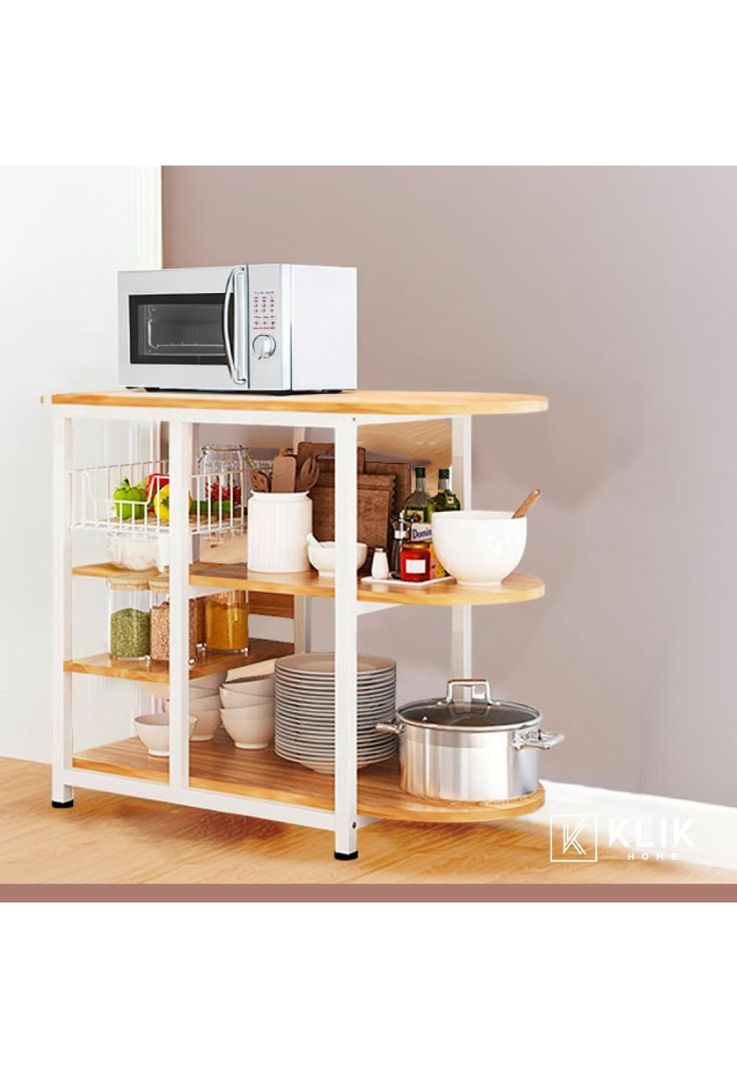 Mesa lateral para cocina de organización 3 niveles madera clara - Blanca-7