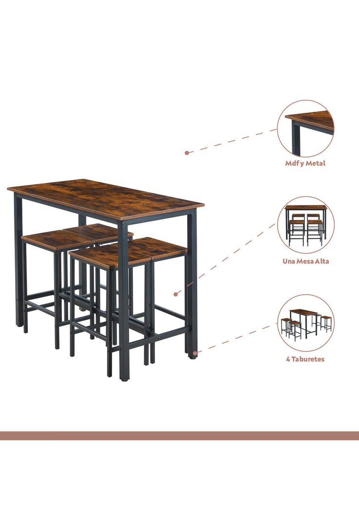 Set de comedor para cocina con pisos taburetes madera industrial-2
