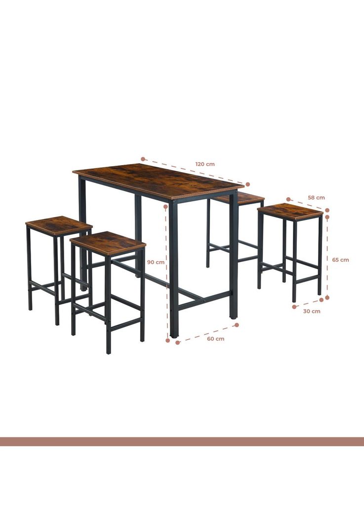 Set de comedor para cocina con pisos taburetes madera industrial-3
