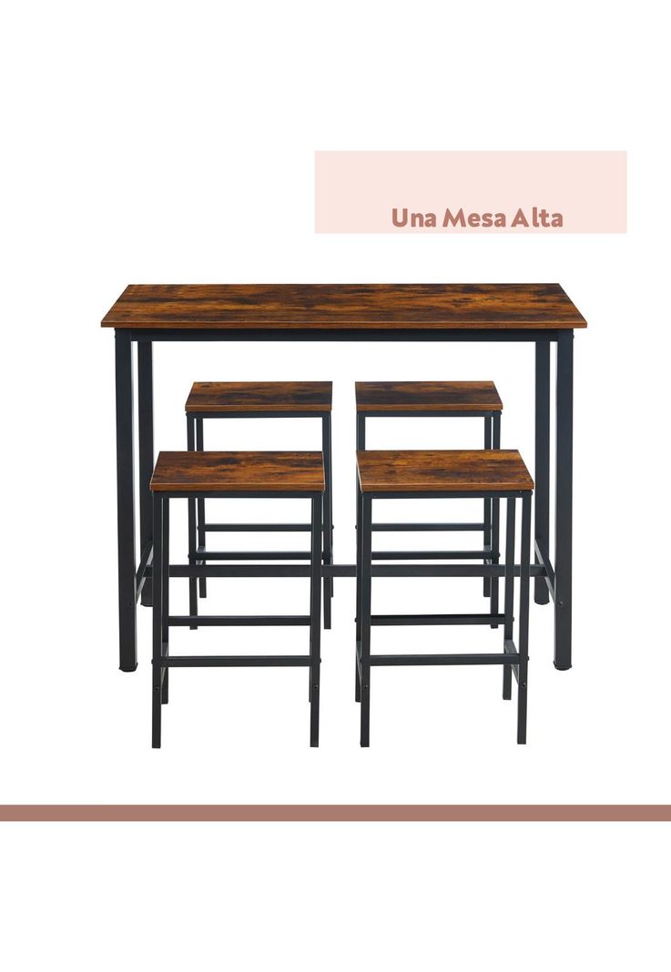 Set de comedor para cocina con pisos taburetes madera industrial-5