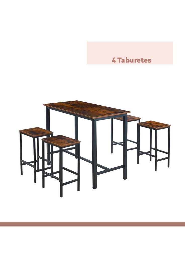 Set de comedor para cocina con pisos taburetes madera industrial-6