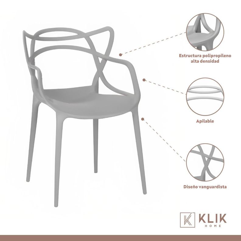 Pack de 4 sillas de terraza o comedor Master - Gris-3