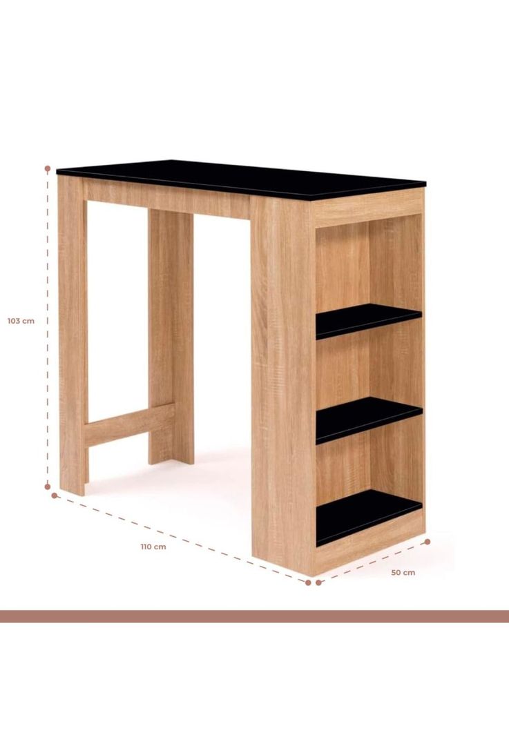 Mesa de cocina organizadora alta color madera con cubierta negra-3