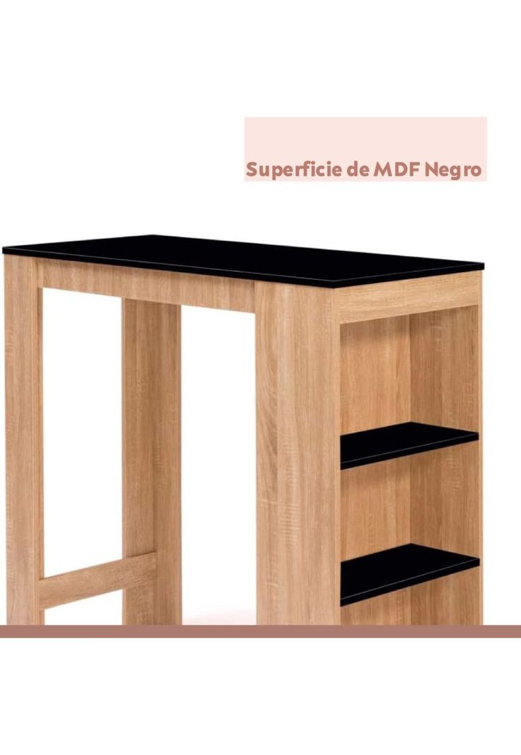 Mesa de cocina organizadora alta color madera con cubierta negra-5