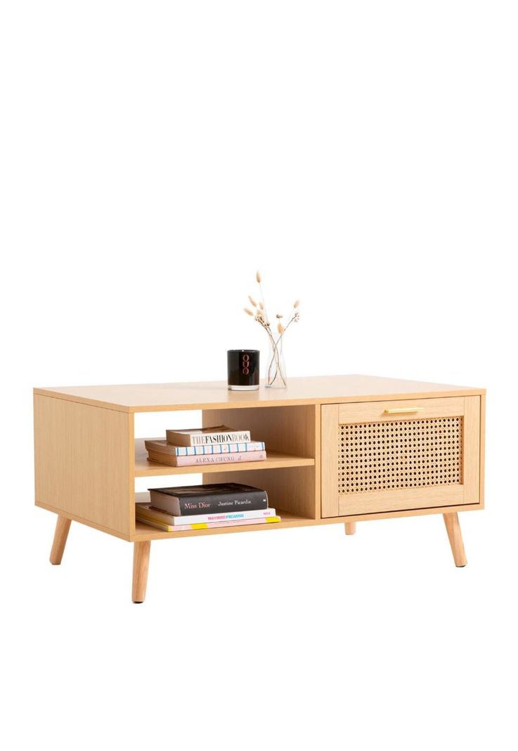 Mesa de Centro con rattan y madera MDF-0