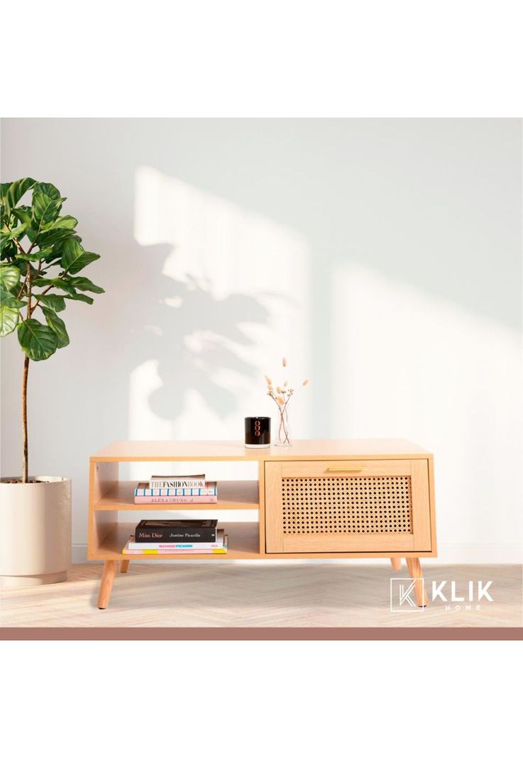 Mesa de Centro con rattan y madera MDF-1