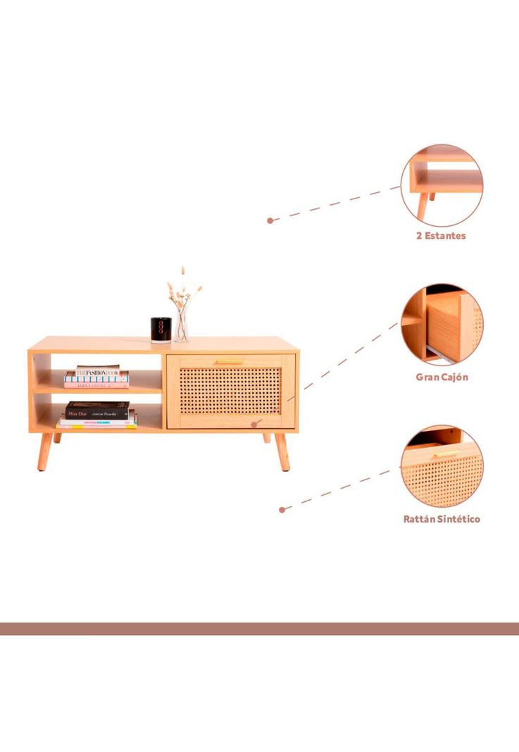 Mesa de Centro con rattan y madera MDF-2