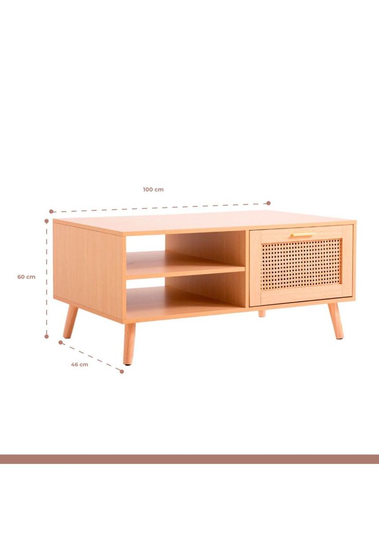 Mesa de Centro con rattan y madera MDF-3