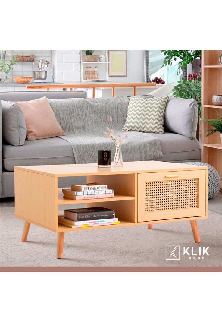 Mesa de Centro con rattan y madera MDF-7