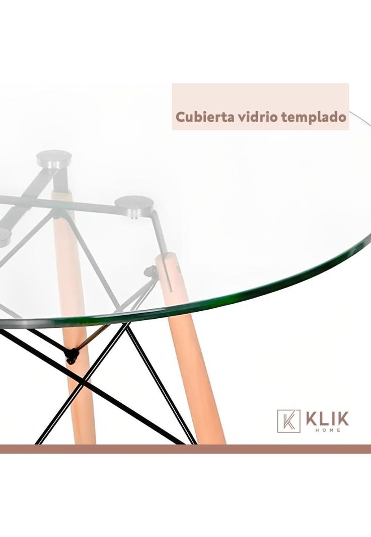 Comedor Mesa Eames Vidrio 100 cm + 5 Sillas Tulip Grises-6