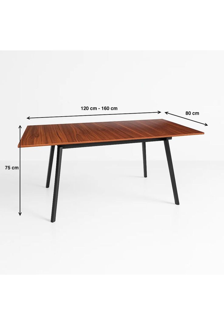 Mesa extensible 120 a 160 cm, ancho 80cm Madera Oscura Walnut-3