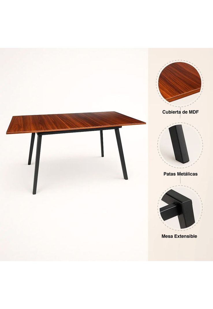 Mesa extensible 120 a 160 cm, ancho 80cm Madera Oscura Walnut-4