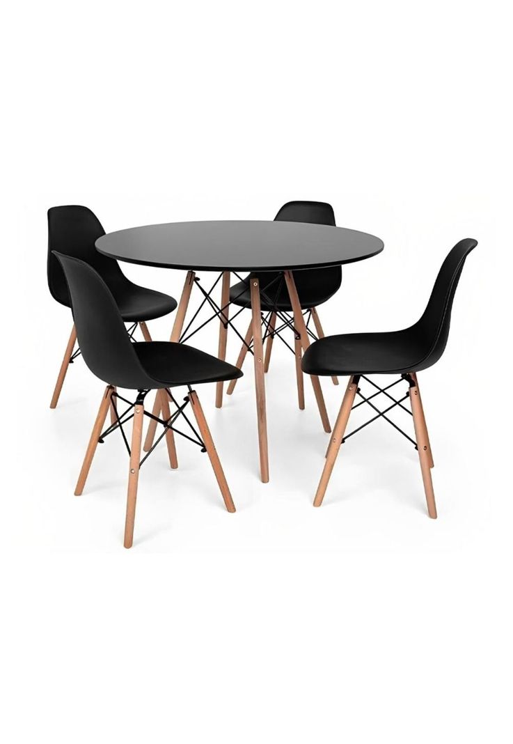 Comedor Mesa Eames Redonda Negra 100cm + 4 Sillas Eames Negras-0