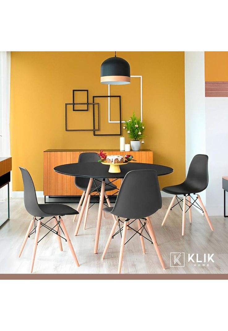 Comedor Mesa Eames Redonda Negra 100cm + 4 Sillas Eames Negras-1