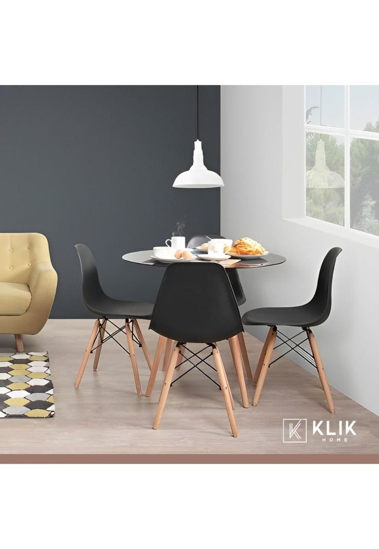 Comedor Mesa Eames Redonda Negra 100cm + 4 Sillas Eames Negras-7