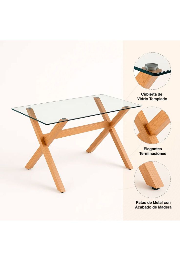 Mesa de Comedor Rectangular Vidrio Cross 140x90cm-4
