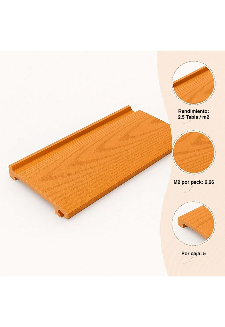 Pack de 5 Revestimientos Siding Plano WPC exterior Color Madera-4