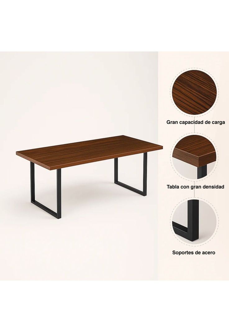 Mesa de Comedor Estilo Industrial 160x90 - Madera Oscura Walnut-4