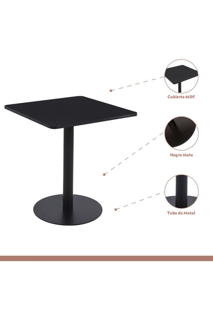 Mesa restaurant 70x70 Tubo Metal cubierta MDF + 4 Sillas Restaurante - Negra-2