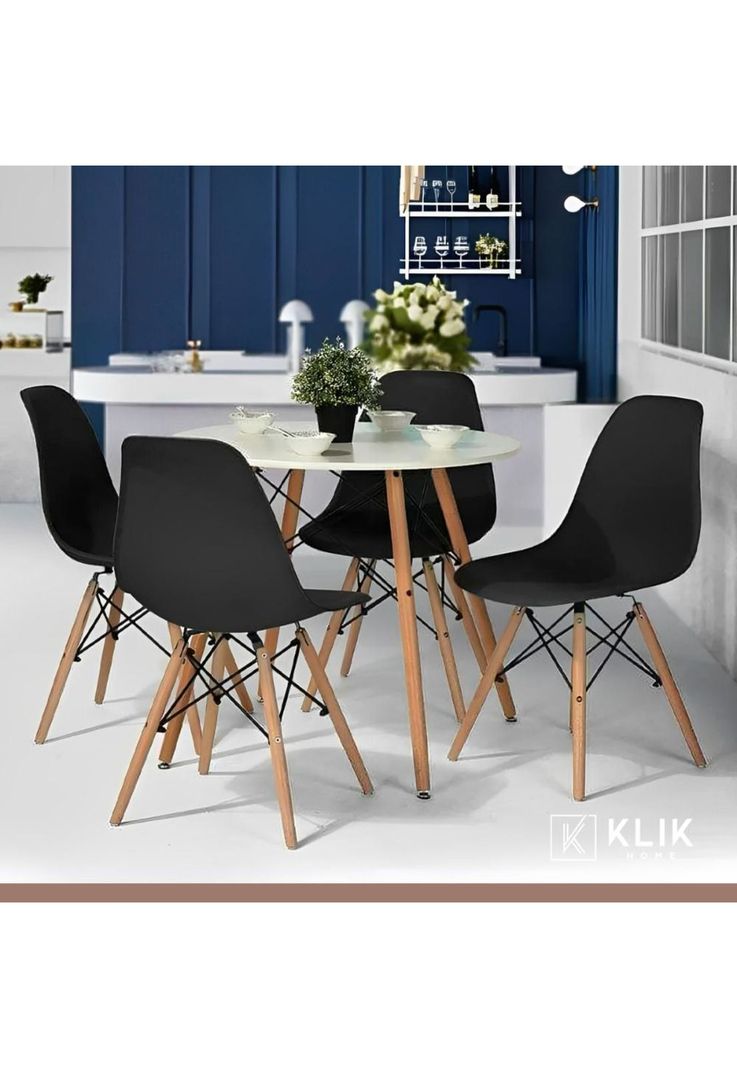 Comedor Mesa Eames Redonda Blanca 80cm + 4 Sillas Eames Negras-1