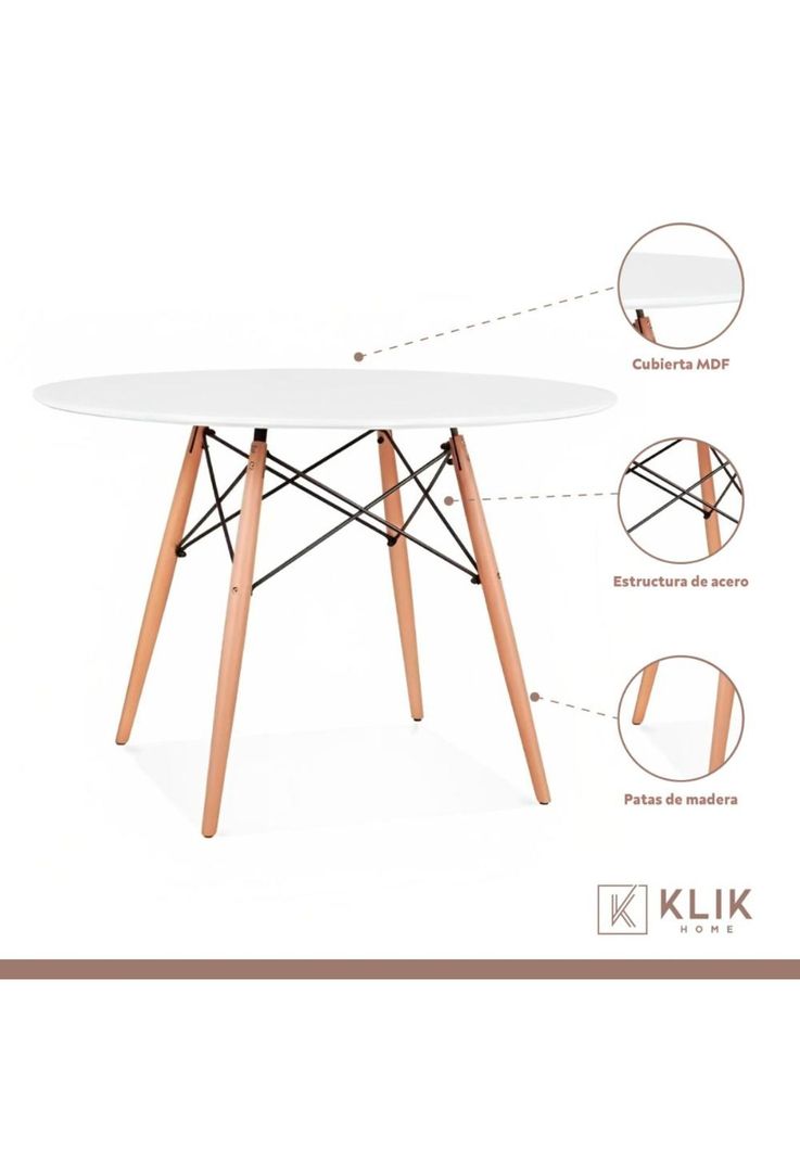 Comedor Mesa Eames Redonda Blanca 80cm + 4 Sillas Eames Negras-2