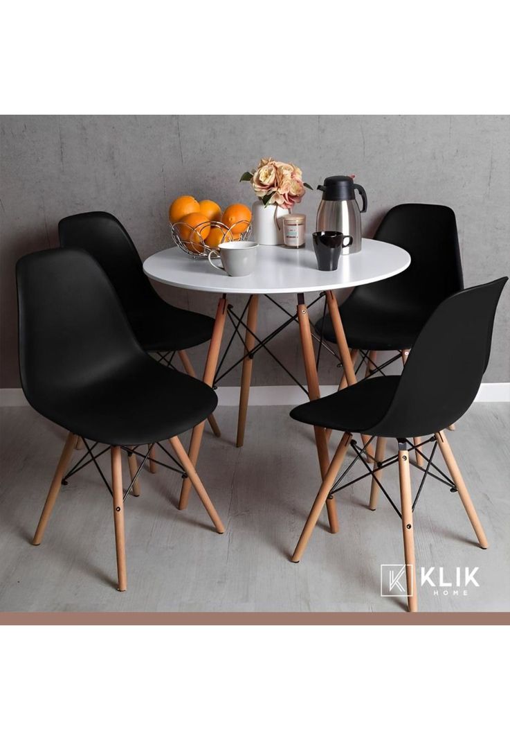 Comedor Mesa Eames Redonda Blanca 80cm + 4 Sillas Eames Negras-7