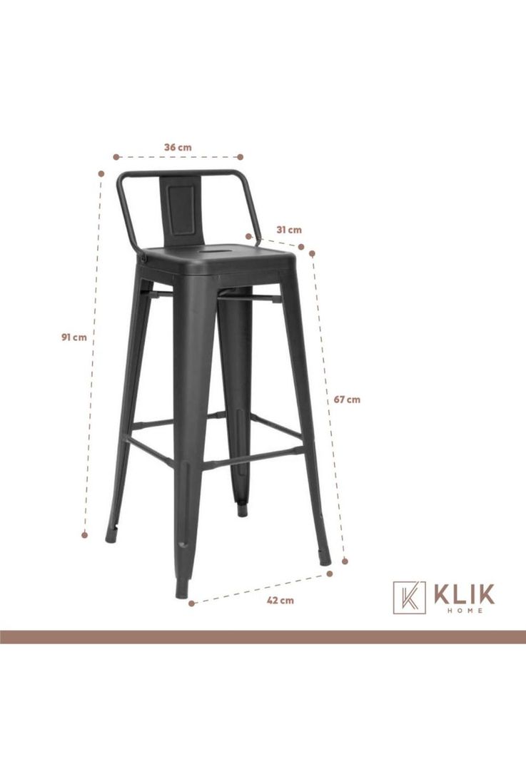 Taburete Tolix Acero con Respaldo para Bar o Terraza - Negro-3