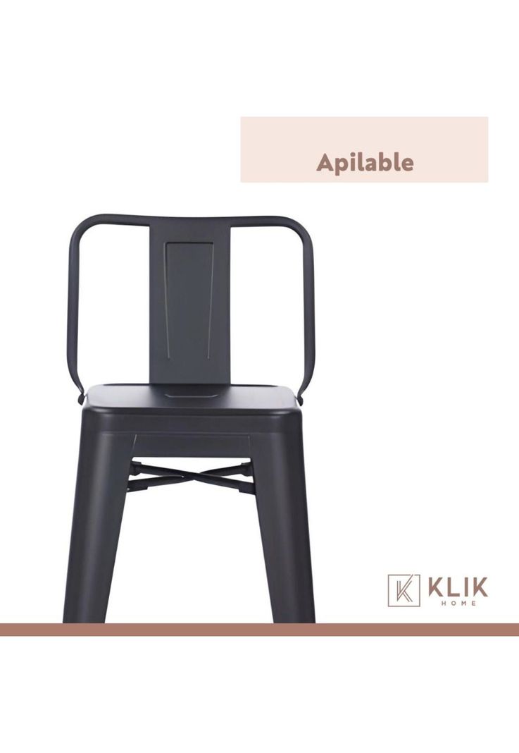 Taburete Tolix Acero con Respaldo para Bar o Terraza - Negro-4