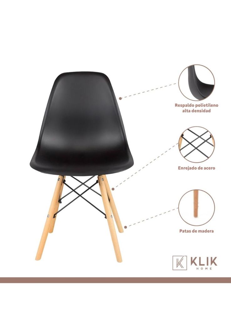 Comedor Mesa Eames Vidrio 100cm + 4 Sillas Eames Negras-3