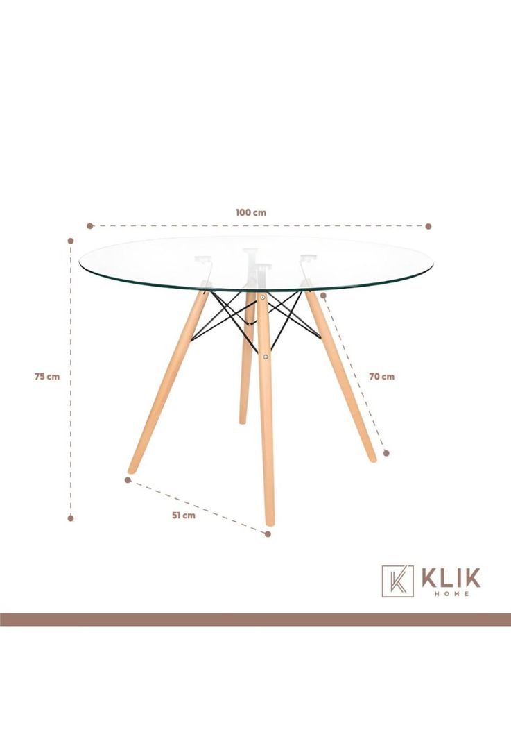Comedor Mesa Eames Vidrio 100cm + 4 Sillas Eames Negras-4