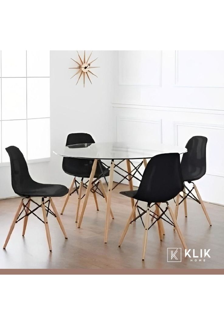 Comedor Mesa Eames Vidrio 100cm + 4 Sillas Eames Negras-7