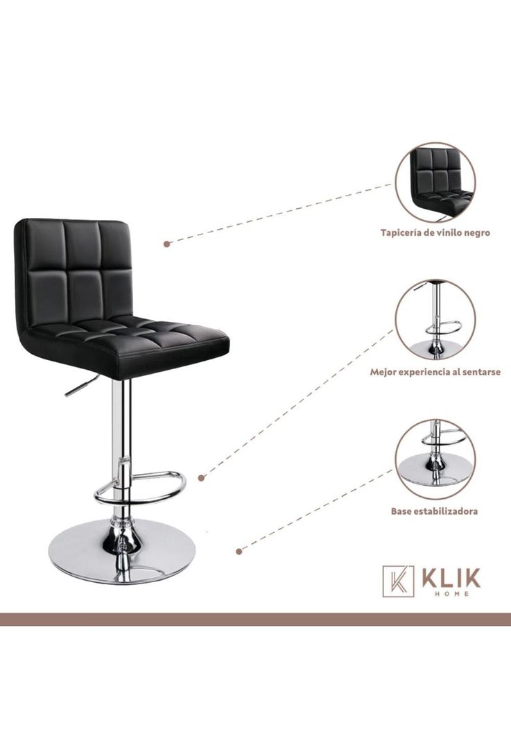 Taburete Ajustable Completo con Respaldo - Negro-2